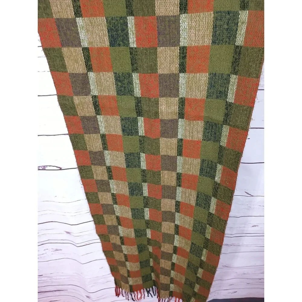Handwoven Checkered Scarf Fall‎ Autumn Colors Fringed Ends
